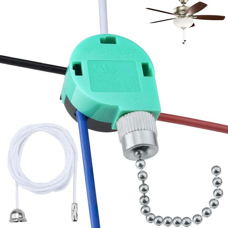 BFXM Ceiling Fan Switch ZE-268S6 3 Speed 4 Wire, Switch Control Replacement for Ceiling Fans, Hampton Bay Fans, Hunter Fans, and Standing Fans, Wall Lamps (Silver with Wires) - Image 1
